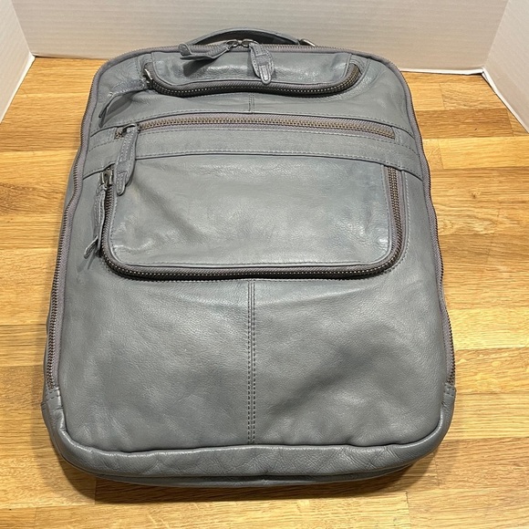 Free People East End Gray Leather Backpack Laptop Bag Carryall Commuter Tote main image 8